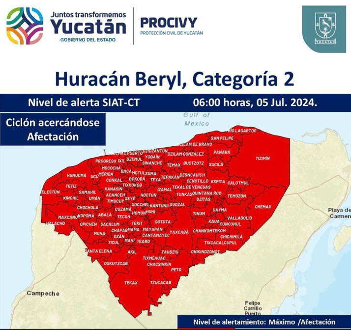 huracan beryl cat 2 alerta roja